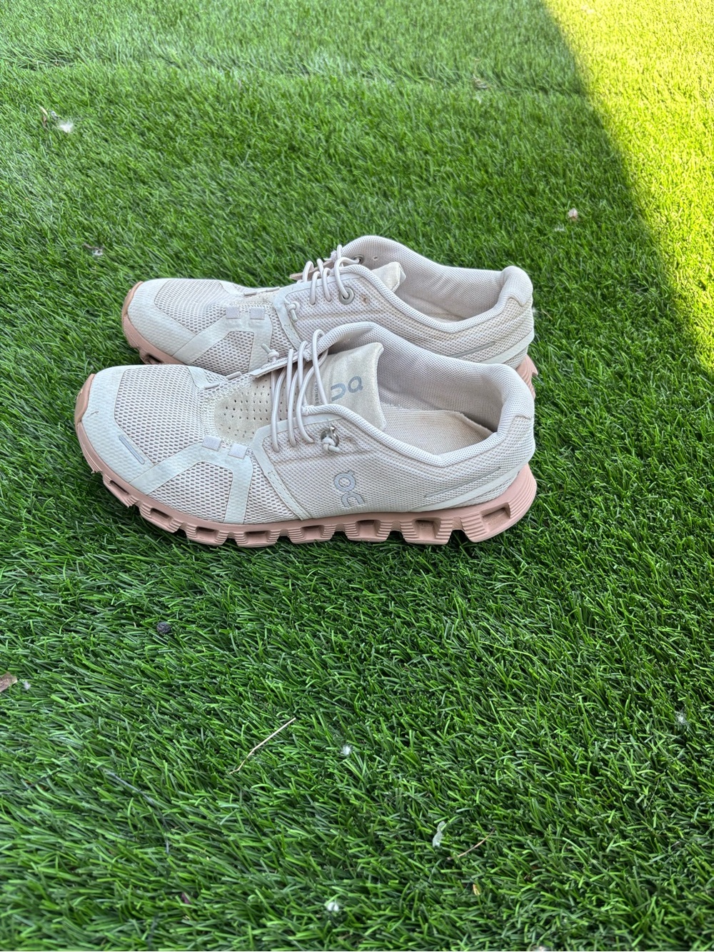On Running Women's Cloud Sneakers in Light Pink and Cream